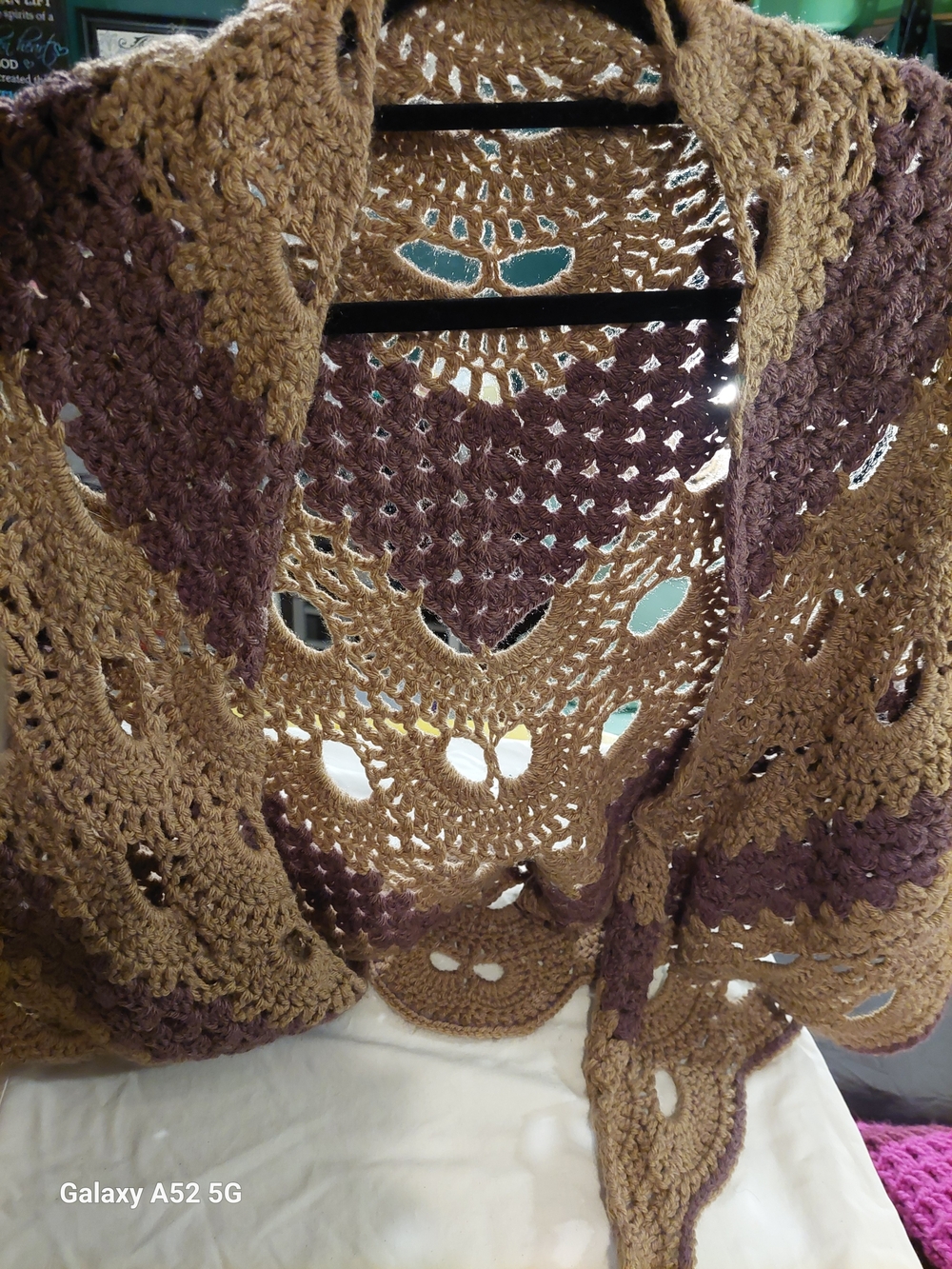 Brown Handmade Crochet Openwork Women's Shoulders Shrug